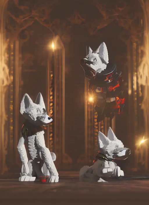 Image similar to Legosi and Haru, ornate, symmetric lights and smoke, symmetrical composition, cinemática, hyper realism, 8k, octane render, 8k