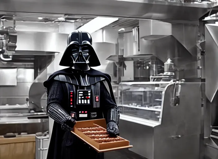 Image similar to film still of Darth Vader working as a chocolatier in the new Star Wars movie, 4k