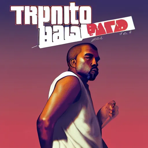 Prompt: Kanye with a bat official GTA artwork midshot