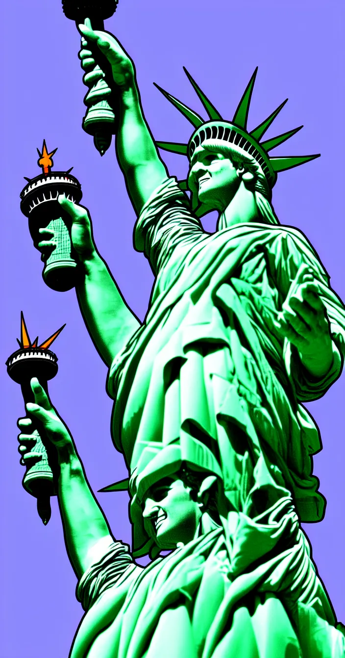 Prompt: the statue of liberty laughing like a madman, digital art