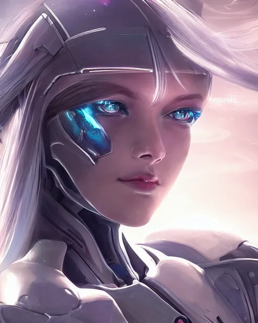 Image similar to perfect android girl on a mothership, warframe armor, beautiful face, scifi, futuristic, galaxy, nebula, bae suzy, dreamy, long white hair!!!, blue cyborg eyes, sharp focus, cinematic lighting, highly detailed, artstation, divine, by gauthier leblanc, kazuya takahashi, huifeng huang