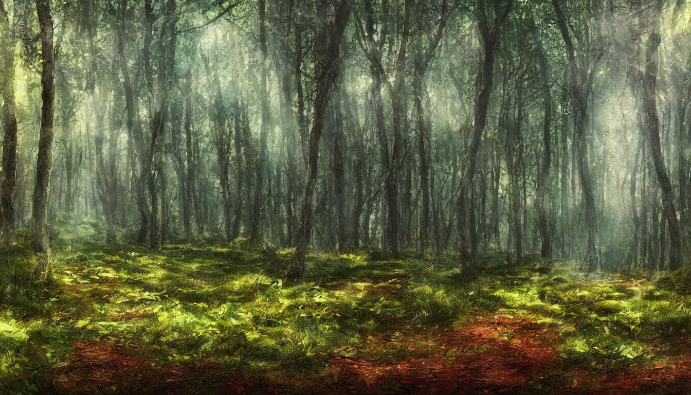 Image similar to a clearing in a forest, digital art, highly detailed, realistic, bright colors, 8 k, trending on arstation