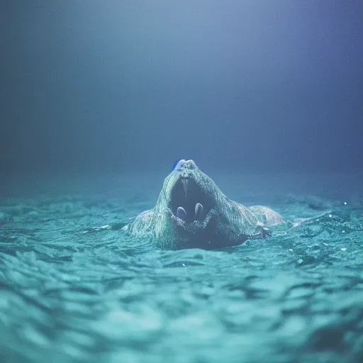 Prompt: high quality photo of sea monster deep within ocean , photography 4k, f1.8 anamorphic, bokeh, 4k, Canon,