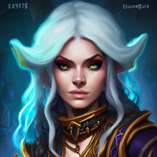 Image similar to Portrait of a sorceress, Hearthstone official trending art, exagerated accurate details, trending on MasterpieceStation in category 'Perfect identical eyes', hyperdetailed, artstation, cgsociety, 8k