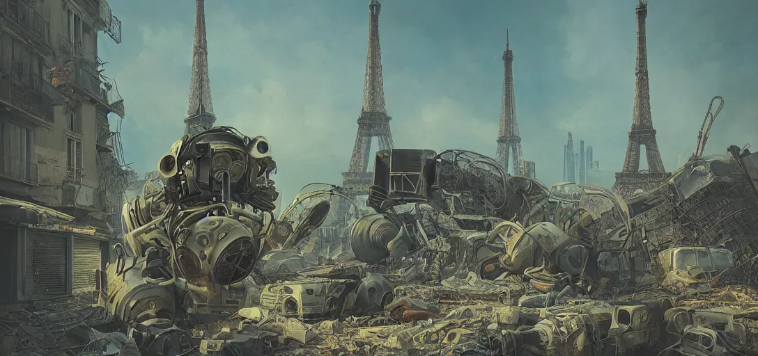 Image similar to Fallout in Paris, painting by Mike Winkelmann