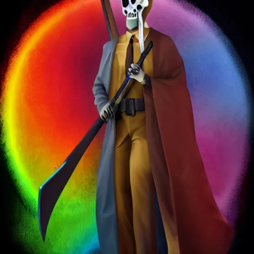 Image similar to Male Rainbow Grim Reaper, artstation