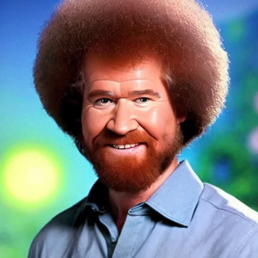 Prompt: bob ross looking like cortana the AI