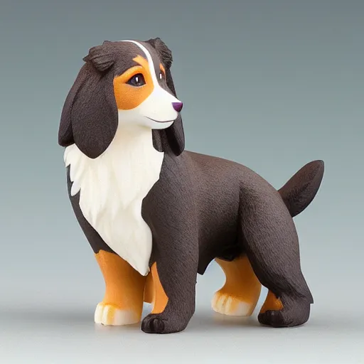 Image similar to australian shepherd anime figurine, soft studio light