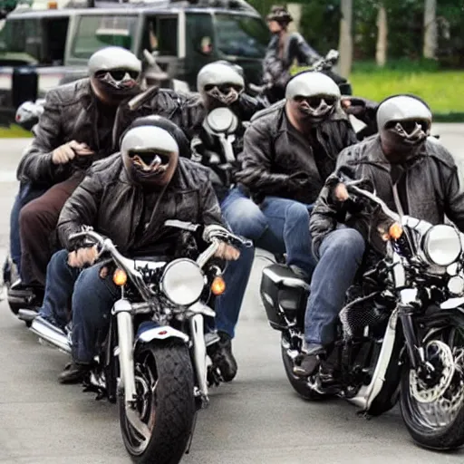 Prompt: a gang of biker cats