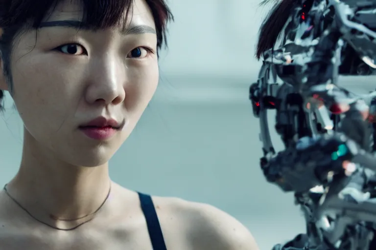 Image similar to portrait of a beautiful Korean cyborg By Emmanuel Lubezki