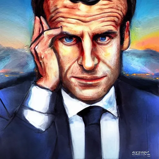 Prompt: Emmanuel Macron save the world, realistic, detailed, cinematic light, art by catholic saints