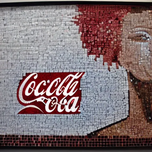 Prompt: addicted to coca cola. sad mosaic.