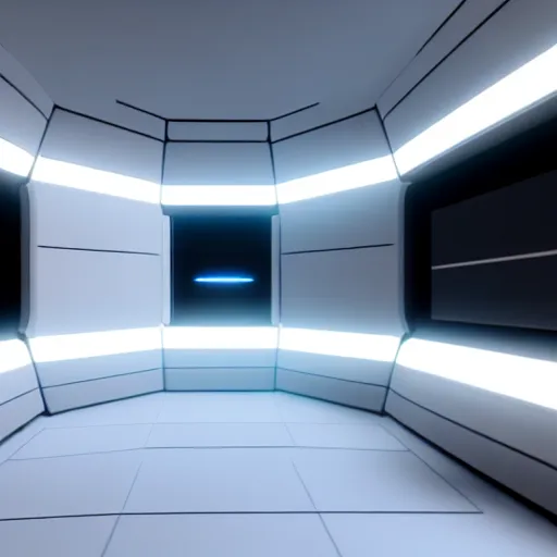 Prompt: a white room twelve by ten by eight, proportionally perfect, geometrically perfect, clean and empty, sci fi spaceship futuristic paneling unreal engine, general studio lighting, 8 k,