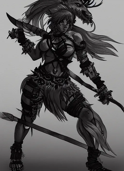 Image similar to Full body portrait of female gnoll mage wielding mystic powers. In style of Yoji Shinkawa and Hyung-tae Kim, trending on ArtStation, dark fantasy, great composition, concept art, highly detailed, dynamic pose.