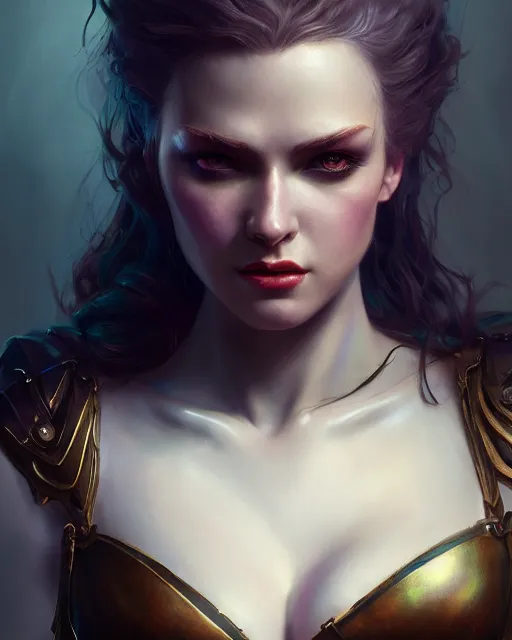 Image similar to Natasha Nice as seductress in armour, au naturel, hyper detailed, digital art, trending in artstation, cinematic lighting, studio quality, smooth render, unreal engine 5 rendered, octane rendered, art style by klimt and nixeu and ian sprigger and wlop and krenz cushart