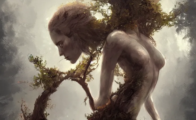 Image similar to A painting of a Dryad trending on artstation in the style of Greg Rutkowski