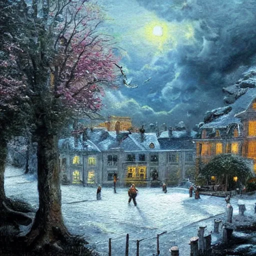 Prompt: realistic landscape beautiful painting from scene in rocky balboa movie, when human mutate into a berserk werewolf. horror, created by thomas kinkade and gustave courbet.