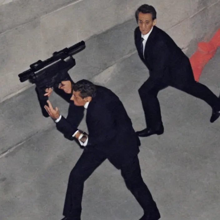 Image similar to picture of Nicolas Sarkozy with a glock, very very low quality security footage heavy grainy picture