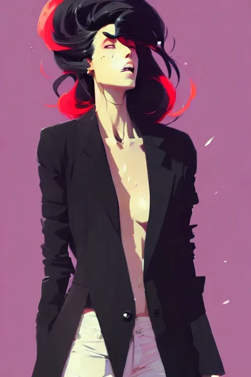 Image similar to a ultradetailed beautiful panting of a stylish woman in a black blazer, by conrad roset, greg rutkowski and makoto shinkai, trending on artstation