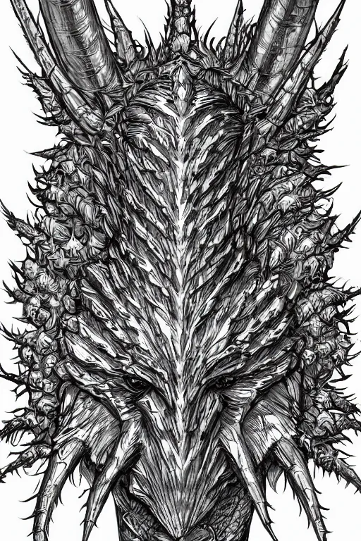 Image similar to armoured warrior thistle monster, symmetrical, highly detailed, digital art, thistle themed armour, sharp focus, trending on art station, kentaro miura manga art style