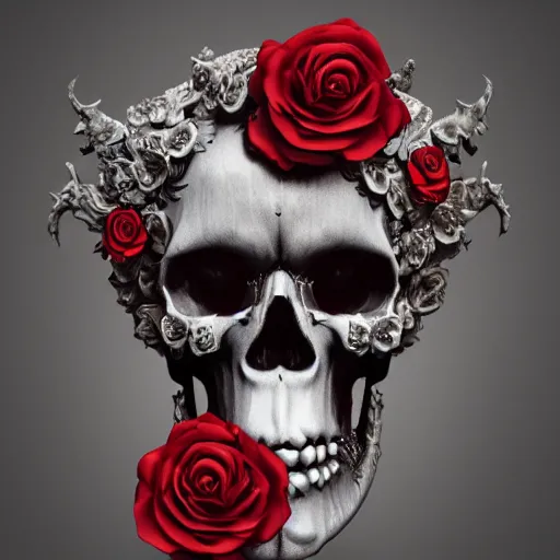 Prompt: skull and roses, ornate, intricate details, octane render, artstation