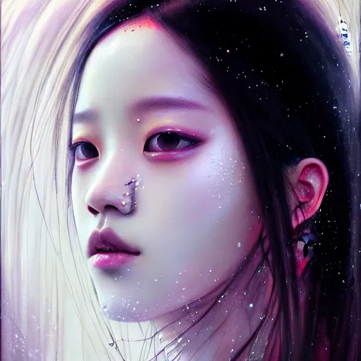 Image similar to jisoo of blackpink, hyperrealistic portrait, by karol bak and agnes cecile, fantasy art, photo realistic, dynamic lighting, artstation, poster, volumetric lighting, very detailed face, intricate complexity, rule of thirds, 8 k, award winning