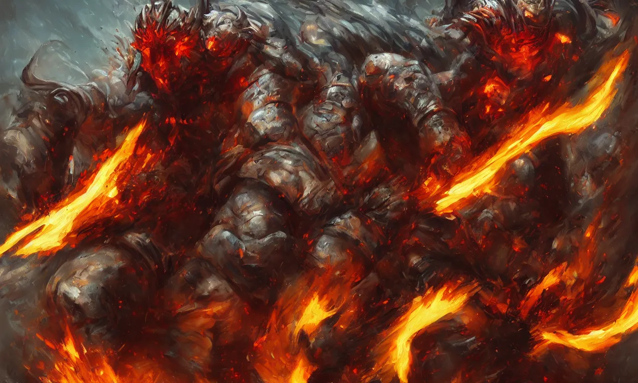 Prompt: a beautiful brutal warrior brutally destroys his enemies on the battlefield, wrath flame and ruin, oil painting, trending on artstation comic book style