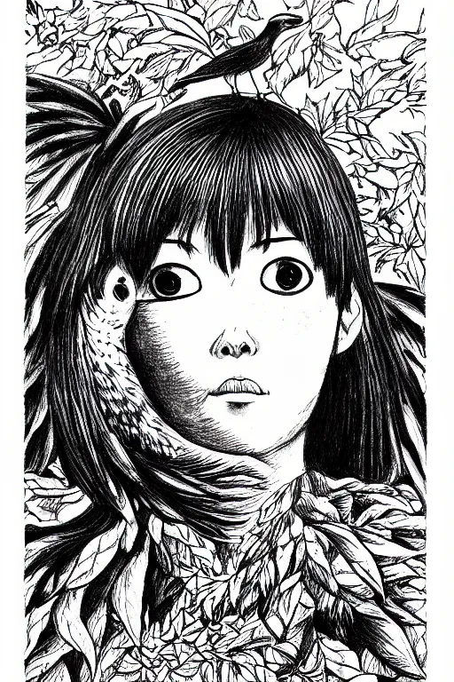 Image similar to a drawing of a bird, by junji ito