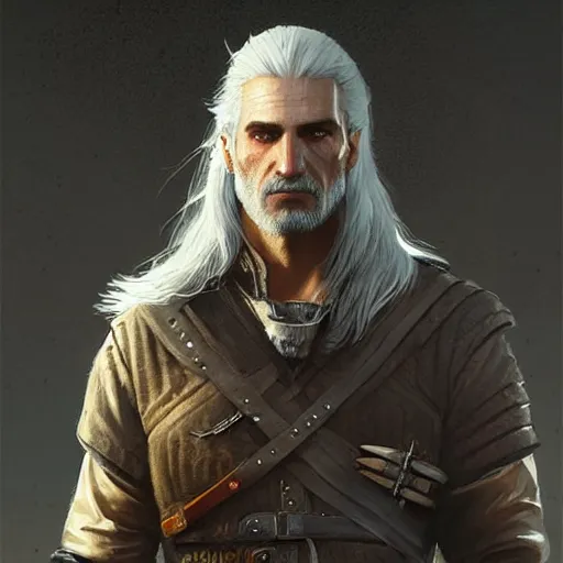 Image similar to Very detailed masterpiece painting of Geralt of Rivia, portrait, artstation, concept art by Greg Rutkowski