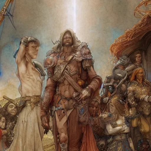 Image similar to disasterpiece truth disciples holy estrangement, by Edgar Maxence and Ross Tran and Michael Whelan and Da Vinci and W.T.M Turner, metal watercolor intricate line drawings, mistakes in the drawing 4k resolution