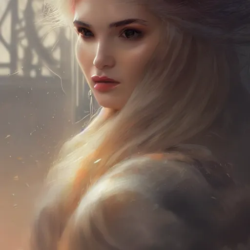 Prompt: portrait of Kim Petras in Paris, amazing splashscreen artwork, splash art, head slightly tilted, natural light, elegant, intricate, fantasy, atmospheric lighting, cinematic, matte painting, by Greg rutkowski