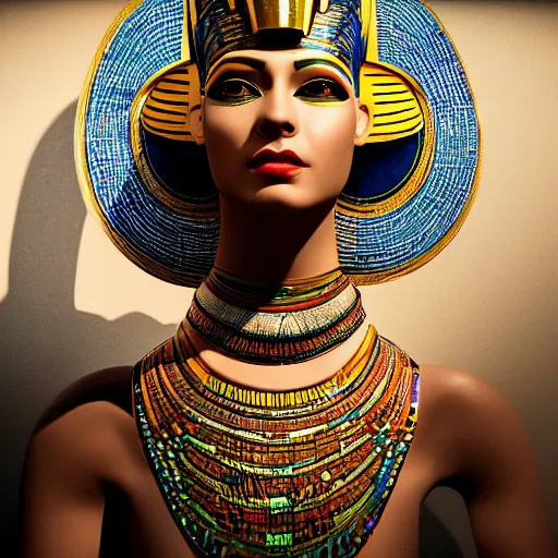 Image similar to ancient egypt inspired avant-garde art, deco fashion, highly detailed, photorealistic portrait, bright studio setting, studio lighting, crisp quality and light reflections, unreal engine 5 quality render