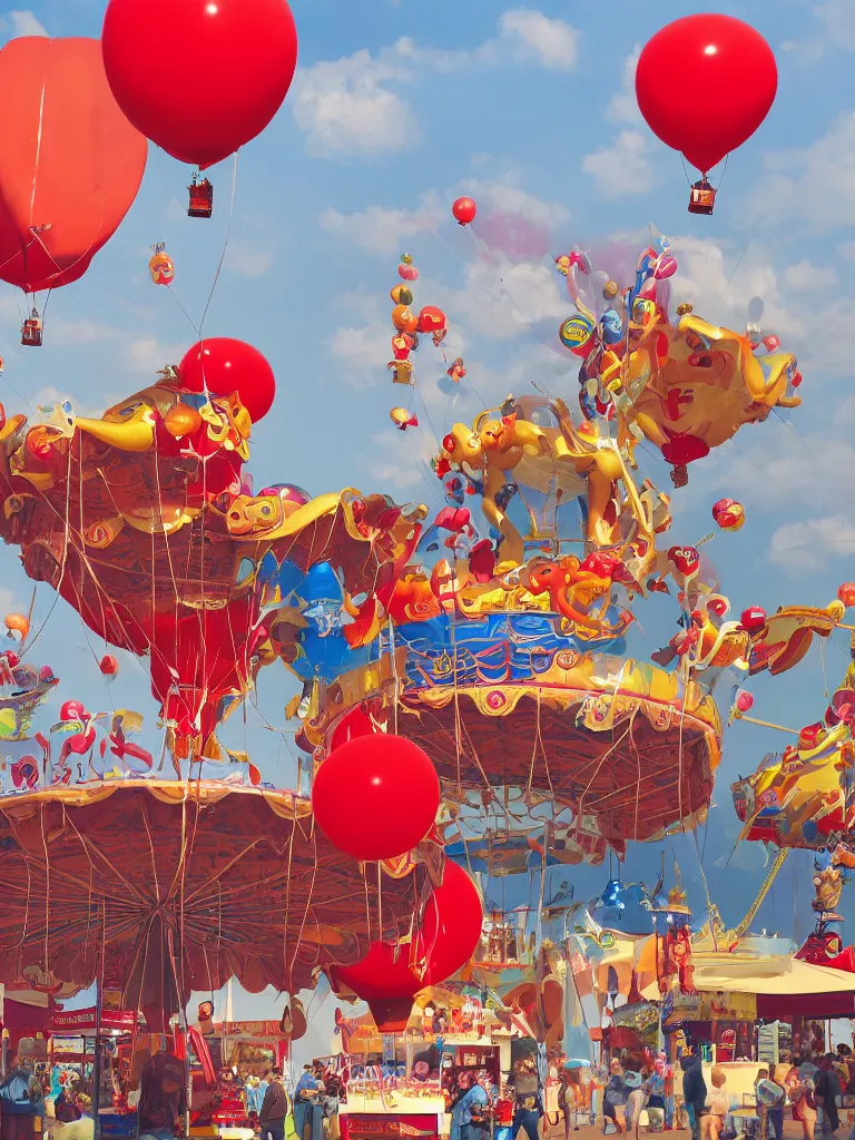 Prompt: balloon man with red balloons at the fair by disney concept artists, blunt borders, rule of thirds