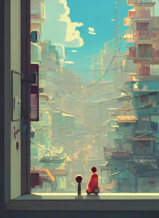 Image similar to seen through a window, robot toy shop, detailed, cory loftis, james gilleard, atey ghailan, makoto shinkai, goro fujita, studio ghibli, rim light, exquisite lighting, clear focus, soft painting, ethereal, 8 k