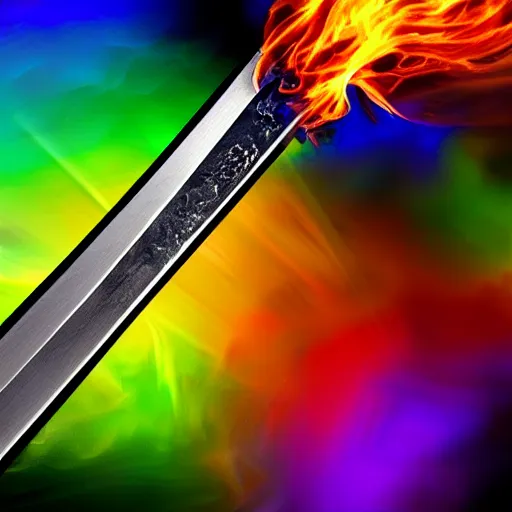 Image similar to sword made of fire, colorful, beautiful, 4k