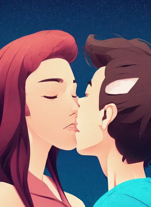 Image similar to a couple kissing. clean cel shaded vector art. shutterstock. behance hd by lois van baarle, artgerm, helen huang, by makoto shinkai and ilya kuvshinov, rossdraws, illustration, art by ilya kuvshinov