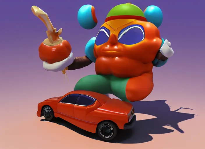 Image similar to 3 d model of pan pizza rebel taxi character in fighting game, stylized 3 d graphics, hdr, ultra graphics, ray tracing, 4 k image