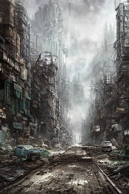 Image similar to postapocalyptic city street by arthur haas, cinematic matte painting