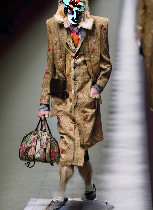 Image similar to hyperrealistic and heavy detailed gucci runway show of albert einstein, leica sl 2 5 0 mm, vivid color, high quality, high textured, real life