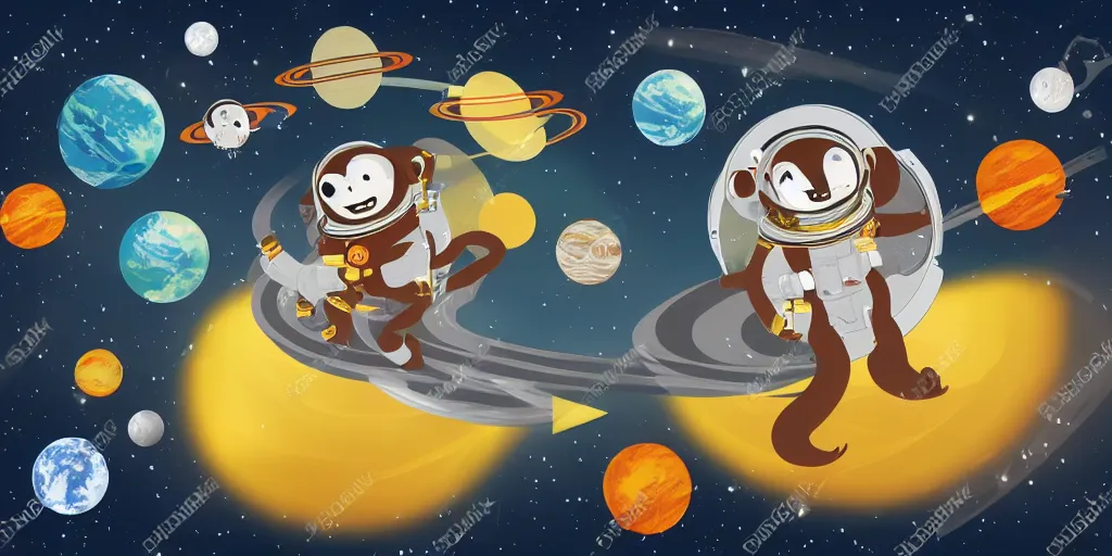 Image similar to monkey astronaut in space, planets surrounding, realistic,