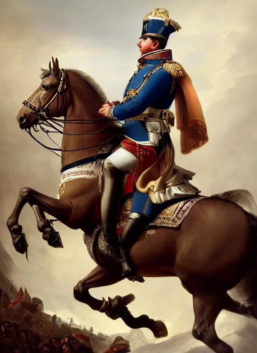 Prompt: grandiose epic portrait of napoleon bonaparte, french emperor, detailed painting, modern arstation style, 4 k, greg rutkowski, magalie villeneuve