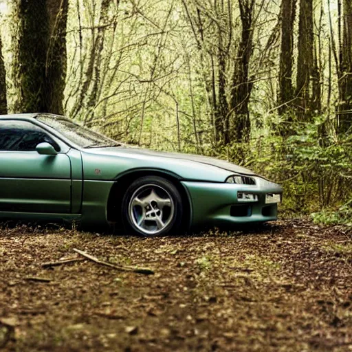 Image similar to an abandoned toyota supra mk 4 in the woods