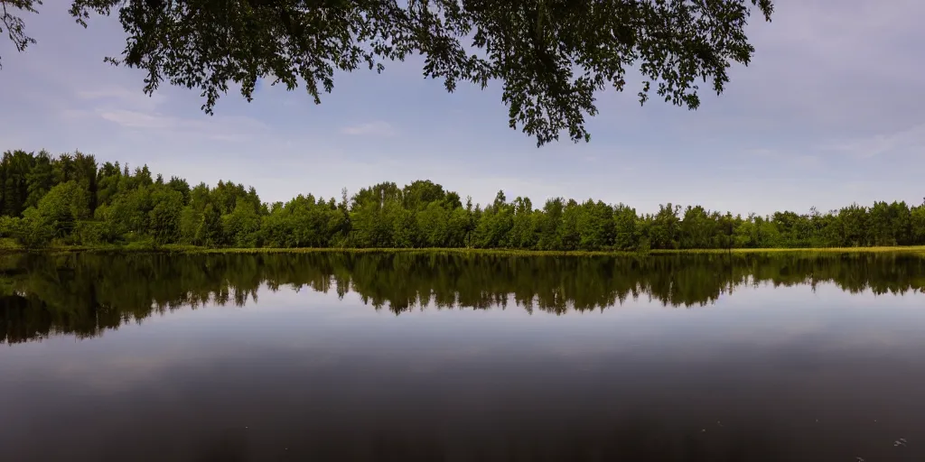 Prompt: photo field with Lake with black Water reality