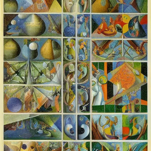 Image similar to complex mathematical equations inspired by bosch, botticelli, vasarely, klee. mathematical paradise, detailed beautiful animals, esoteric equation heaven, detailed beautiful plants, 3 d platonic solids, elegant intricate diagrams, beautiful equations, oil paint, pen and ink, color, hyperrealistic, on loan from louvre, masterpiece