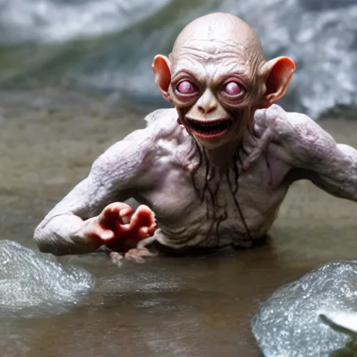 Image similar to Gollum floats on a bloody stream