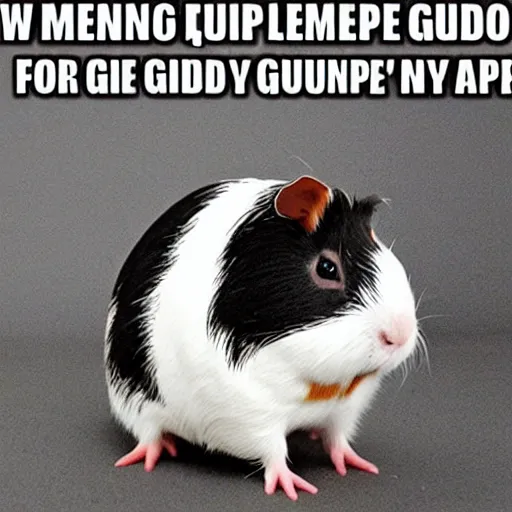 Image similar to a meme image of a guinea pig with text saying hello i'm a guinea pig