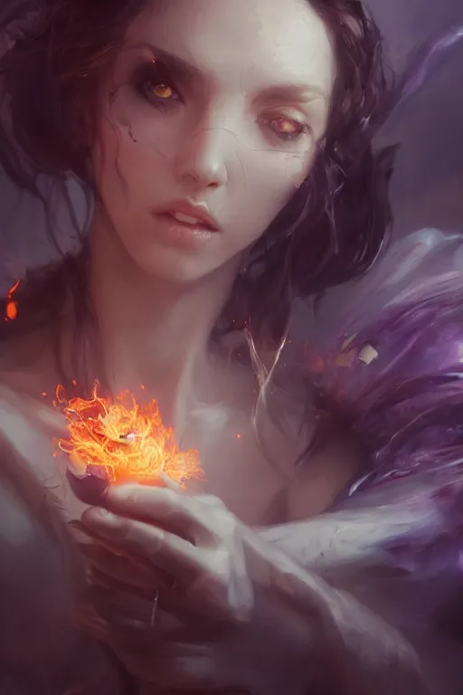 Prompt: face closeup beautiful girl necromancer casting spell, 3 d render, holding magic fire and electicity, hyper realistic detailed portrait, ruan jia, wlop, fantasy, hyper detailed, octane render, concept art, peter mohrbacher