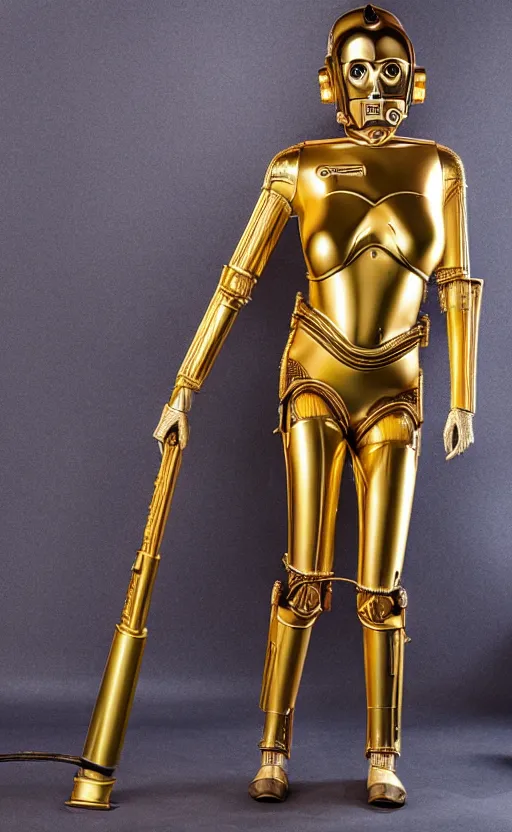 Image similar to female version of c 3 po, promotional photo, studio lighting