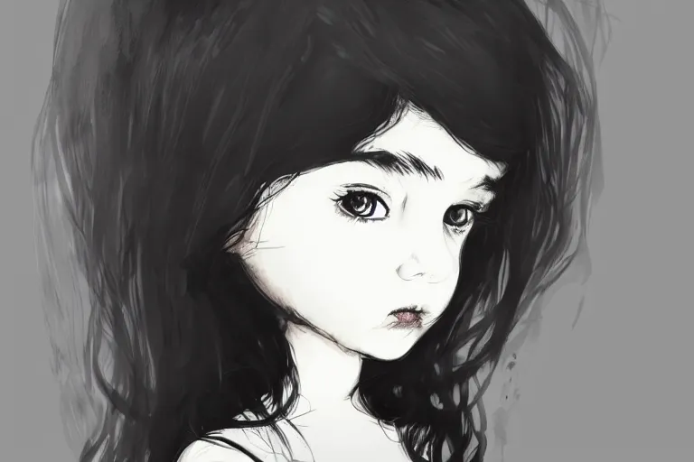 Image similar to portrait of a little girl with a wolf head, dark color scheme, ink, artstation