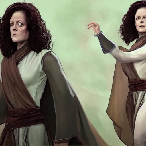 Image similar to young sigourney weaver as a d & d monk martial artist, character portrait by wlop